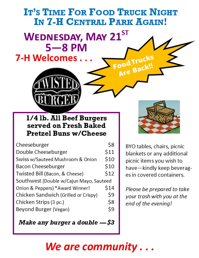 Food Truck are back!! May 21st, 2025 5-8pm Central Park
